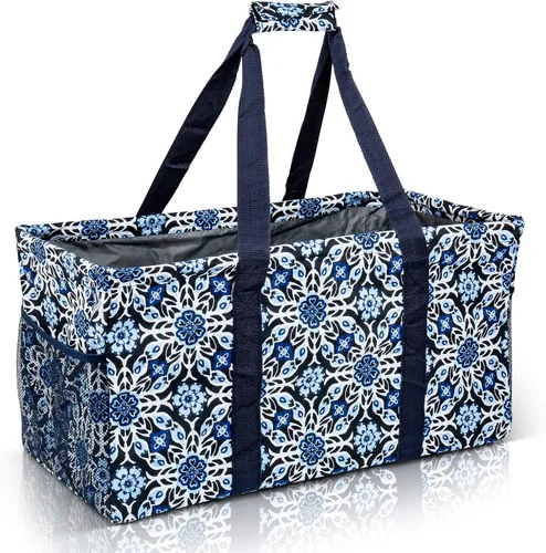 Miniatura 32 de Bolsa de utilidad extragrande Lucazzi - Cesta de lona rectangular plegable reutilizable con marco de alambre con dos bolsillos exteriores