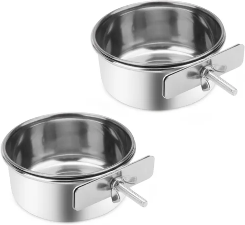 Miniatura 14 de Tazón de agua para alimentos para mascotas con soporte de abrazadera, comedero colgante de acero inoxidable para perro, pájaro, loro, gato, conejo 1