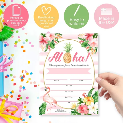 Miniatura 4 de Hadley Designs 25 invitaciones de fiesta en la piscina para niñas, invitaciones de cumpleaños tropicales hawaianas para niños y adultos, perfectas