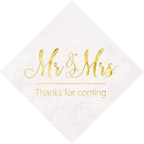 Miniatura 10 de Crisky Servilletas de boda Mr Mrs Bule - Servilletas doradas de postre para boda, ducha, compromiso, fiestas, 100 unidades, 3 capas
