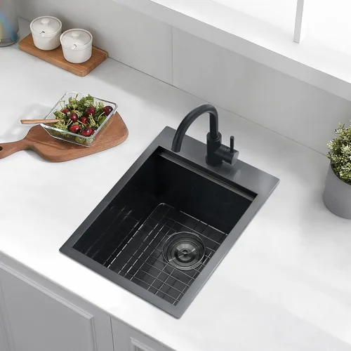 Miniatura 8 de Luckyhorse LH022S1520B - Fregadero de barra de cocina negro con caída de 15 pulgadas, calibre 16, acero inoxidable, color negro
