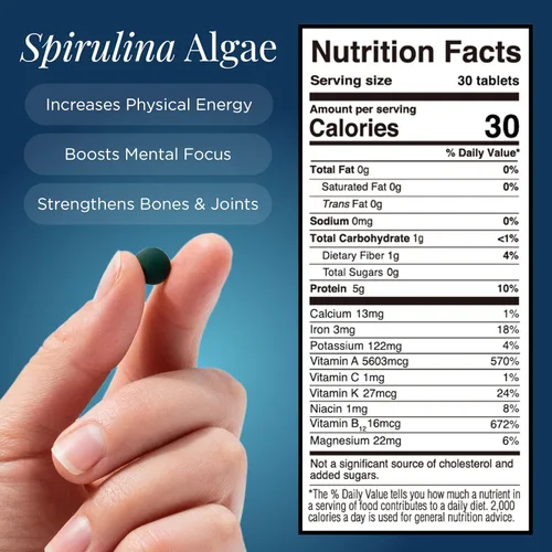 Miniatura 3 de ENERGYBITS - Tabletas orgánicas de espirulina - Superalimento de algas a base de plantas - para concentración, fitness, energía - Proteína vegetal