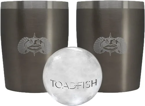Toadfish Paquete de 2 vasos de acero inoxidable con aislamiento de doble pared de 10 onzas sin vuelco, con bandeja para bolas de hielo y tapa fácil