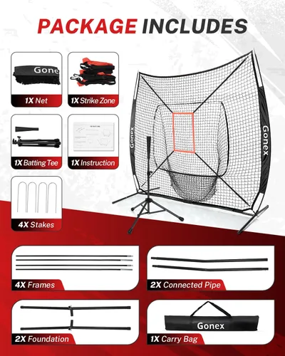 Miniatura 6 de Gonex - Juego de red de práctica de béisbol y sóftbol de 7 x 7 pies con camiseta de bateo para bateo y lanzamiento, ayuda de entrenamiento