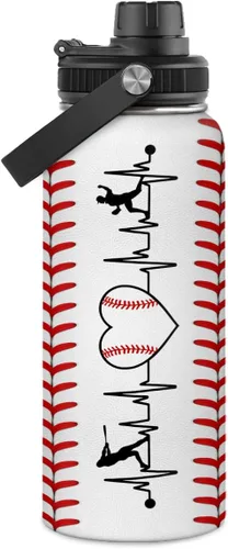 Miniatura 14 de Botella de agua de béisbol – Botellas deportivas aisladas de acero inoxidable de 32 onzas con tapa – Hombres amantes del béisbol jugador aficionado