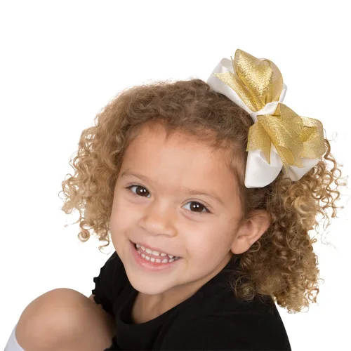 Miniatura 2 de juDanzy Lazo grande con clip de pelo dorado y crema para niñas