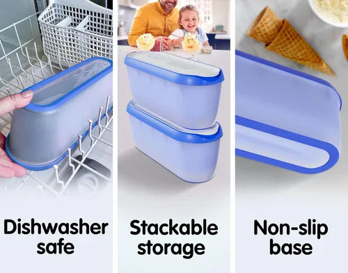 Miniatura 5 de SUMO Juego de 2 recipientes para helado casero - 1.5 cuartos cada uno, contenedores de almacenamiento reutilizables para congelador - Azul