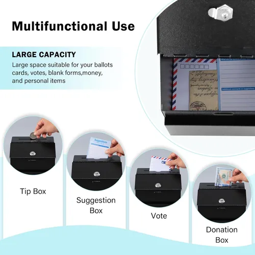 Miniatura 4 de xydled Caja de sugerencias con cerradura montable en pared de metal para donación/boleta/votación/colección/caja de depósito de llaves con 50