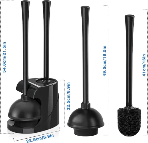 Miniatura 7 de Juego de émbolo y cepillo de inodoro, cepillo de cuenco y émbolo de inodoro resistente con soporte ventilado, combo de limpieza de baño 2 en 1