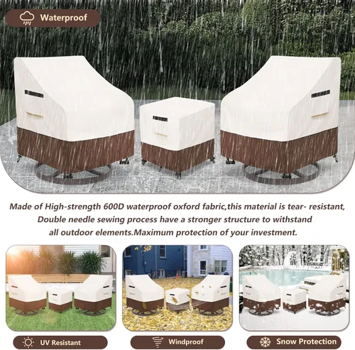Miniatura 5 de Cubiertas para juego de muebles de patio Aacabo para 3 piezas de bistró al aire libre, cubierta impermeable 100% para muebles de exterior para 2