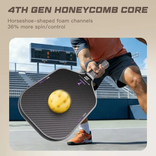 Miniatura 5 de YVmove T800 Carbon Fiber Pickleball Paddle with 16mm Dynamic Core, Premium Pickle Ball Thermoformed Unibody, Elongated Shape, Enhanced Power & Negro
