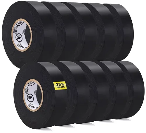 Miniatura 8 de TAPEWELL Cinta eléctrica de vinilo negra, grado profesional, 3/4 pulgadas x 66 pies, paquete de 10