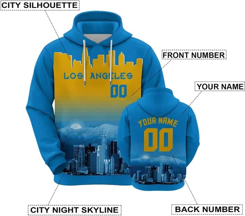 Miniatura 119 de Custom Football Hoodies City Night Skyline Personalized Sweatshirt Name Number Fan Gift Pullover for Men Women Youth