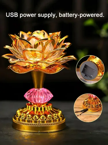 Miniatura 3 de Paquete de 2 lámparas budistas LED de loto coloridas, 13 canciones budistas construidas, luz de Buda degradada para adoración, oración y exhibición
