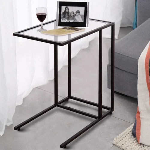 Miniatura 2 de Mesa auxiliar rectangular inclinable con parte superior de cristal, mesa auxiliar de sofá, mesa auxiliar de café para soporte de laptop, sala