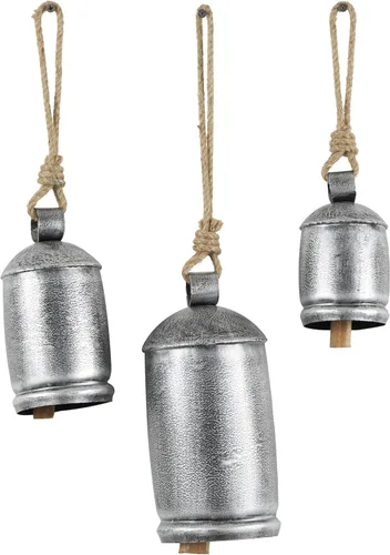 Miniatura 18 de Deco 79 - Campanas de vaca gigantes XL decorativas de metal dorado con cuerda de yute para colgar, juego de 3 campanas de 10 pulgadas, 8 pulgadas