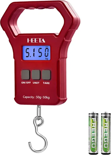 Miniatura 10 de HEETA Báscula de pescado, báscula digital portátil de pesca colgante de 110 libras / 110.2 lbs con pantalla LCD retroiluminada, báscula de equipaje