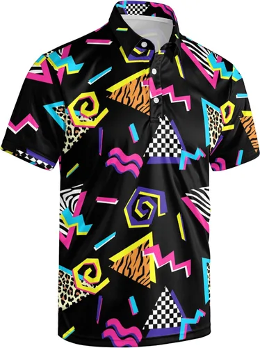 Miniatura 64 de Camisa de golf de los años 80 para hombre, ajuste seco, manga corta, estampada, divertidas, camisas de golf de los años 90 para hombre