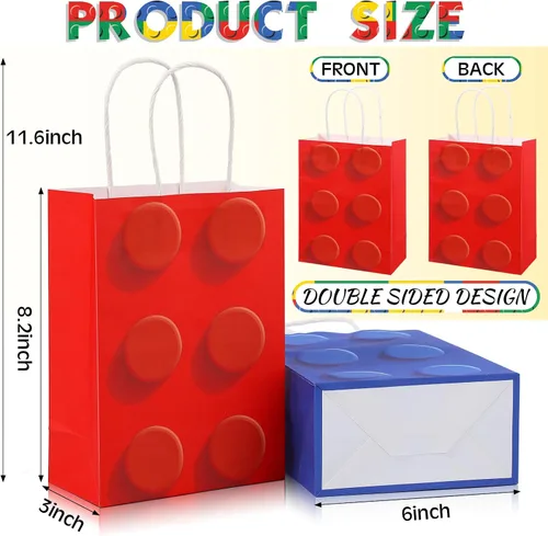 Miniatura 3 de Sabary 12 bolsas de regalo de bloques de construcción, bolsas de papel de dulces de ladrillos, bolsa de regalo con asa para bloque de construcción