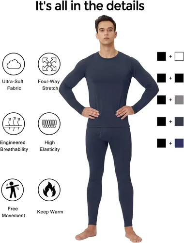 Miniatura 6 de CL convallaria Paquete de 2 calzoncillos térmicos largos para hombre, forro polar suave, capa base para clima frío, tallas XS-4XL