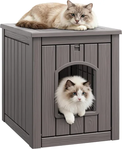 Miniatura 8 de Casa para gatos al aire libre, resistente a la intemperie, con garra, para gatos interiores y exteriores, resistente a la intemperie, material Café
