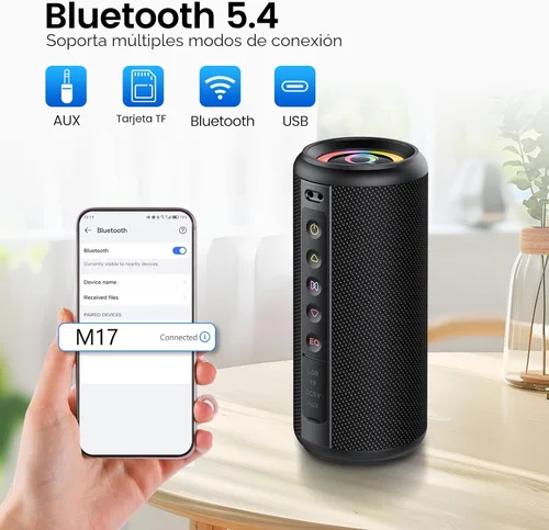 Miniatura 6 de Altavoz Bluetooth portátil, altavoz inalámbrico Bluetooth 5.4 2026 con sonido estéreo HD de 20 W, tiempo de reproducción de 20 horas, luces LED