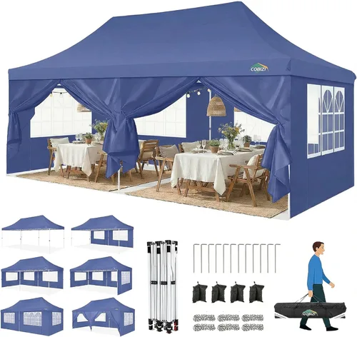 Miniatura 17 de COBIZI Canopy Tienda de campaña desplegable de 10 x 20 pies con 6 paredes laterales, toldo comercial impermeable, glorieta instantánea
