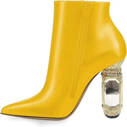 Miniatura 54 de FSJ Botas de tacón alto con punta puntiaguda para mujer, con tacón alto, con cremallera lateral brillante, estilo casual, para uso diario, zapatos