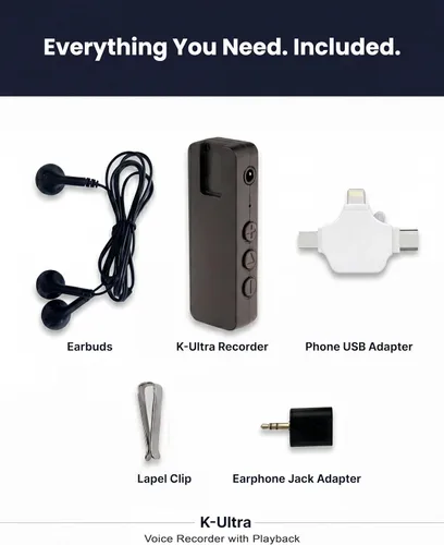 Miniatura 3 de Mini grabadora activada por voz con clip Pequeño dispositivo de grabación Mini grabadora de voz con reproducción - Auriculares incluidos