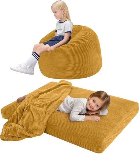 Miniatura 21 de COMAX Silla Puf para Niños que se Convierte en Cama Puf, Silla Puf de Pana para Niños y Niñas para Dormir, Pufs Perezosos para Niños con Relleno