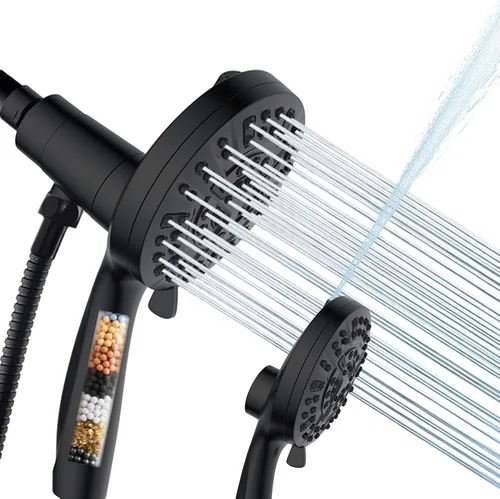 Cabezal de ducha filtrado con mano, 9 modos de pulverización, ducha de mano de alta presión con filtro de pulverización, cabezales de ducha Negro