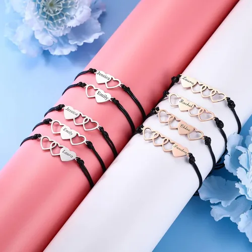 Miniatura 5 de INBLUE Juego de Pulseras de Corazón a Juego Personalizado, Nombre Personalizado 234 Piezas de Acero Inoxidable BFF Mejor Amiga Juego de Pulseras