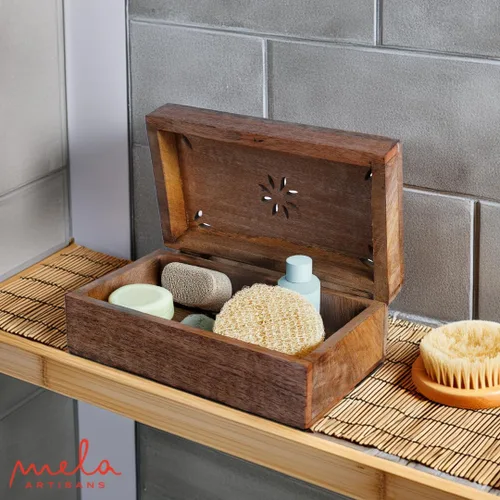 Miniatura 4 de Mela Artisans Serena Caja de madera de mango – Caja de almacenamiento de madera hecha a mano para joyas, accesorios y decoración del hogar – Mango