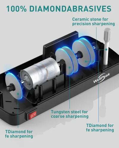 Miniatura 3 de Afilador Eléctrico Profesional de 4 Etapas para Cuchillos y Tijeras para Hogar y Uso Comercial, Abrasivo de Diamante para Cuchillos de Chef de Filo