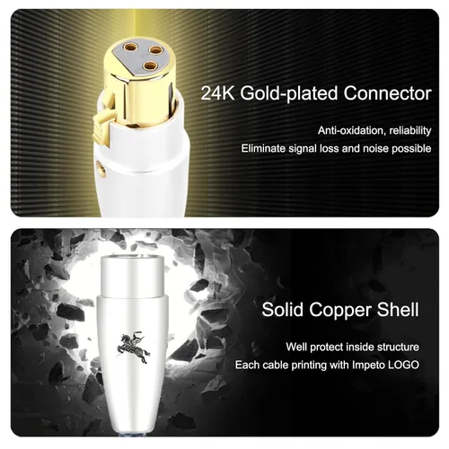 Miniatura 5 de Cable XLR equilibrado, paquete de 2, macho a hembra, 3 pines, 2.4 pies/2.5 ft, chapado en oro de 24 quilates