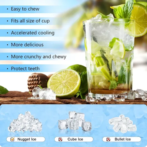 Miniatura 6 de Antarctic Star Nugget Ice Maker - Máquina de hielo masticable con limpieza automática, fabricación rápida de hielo de 34 libras/24 horas, operación