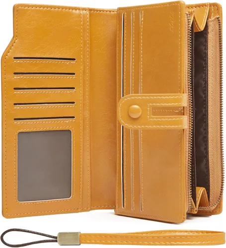 Miniatura 26 de TFKGS Billetera para mujer con bloqueo RFID de cuero, gran capacidad, porta tarjetas, cartera tipo embrague para teléfono, bolso largo de viaje