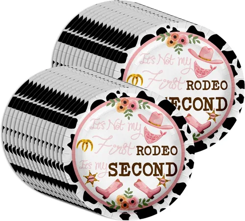 Miniatura 5 de 2º cumpleaños de Rodeo – 32 piezas desechables para fiestas – Decoraciones para niña Cowgirl Second Birthday – Platos de papel grandes de 9 pulgadas