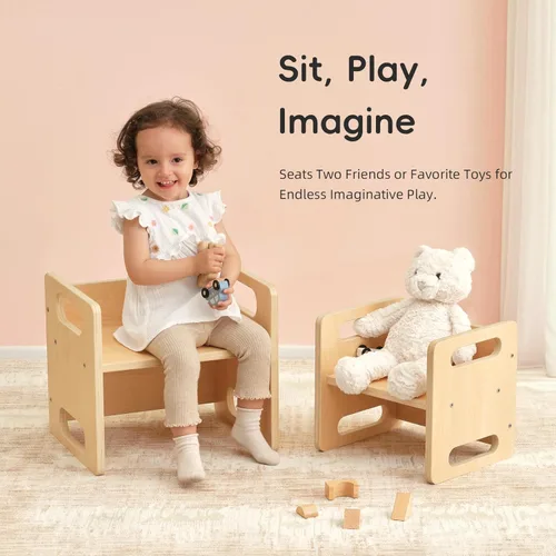 Miniatura 6 de OOOK Juego de Mesa y Silla de Destete Montessori, Juego de Mesa y Silla de Actividades para Niños con Valla para Leer, Jugar, Hora de Merienda