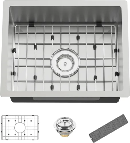 Miniatura 11 de Fregadero de cocina y bar, 20 x 16 pulgadas, de acero inoxidable, moderno, de un solo tazón, montaje superior, fregadero de cocina y bar, rejilla