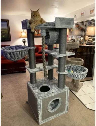 Miniatura 4 de CozyCatFurniture Árbol de gato resistente para gatos grandes con dos hamacas, condominio enorme y cama XXL en la parte superior
