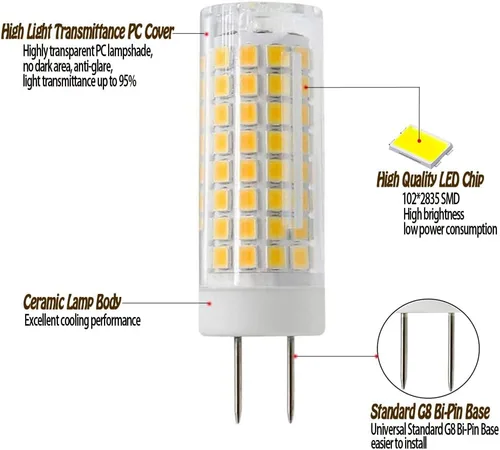 Miniatura 4 de Bombilla LED G8, repuesto de bombilla halógena de 75 W, regulable 7 W, 750 lúmenes, CA 120 V, base bipin GY8.6/G8, blanco cálido 3000 K para luz