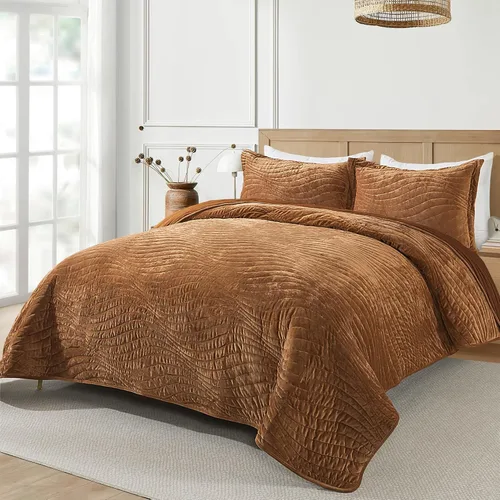 Miniatura 116 de HoneiLife - Juego de colcha de tamaño Queen, juego de ropa de cama de pana bordada de 3 piezas, colcha de lujo, ligera, cálida, para todas las Pana