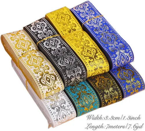 Miniatura 2 de MSCFTFB Diseños étnicos - Cinta jacquard tejida con flecos para accesorios de ropa, correas de adorno, cinturones, collares, manualidades, ancho