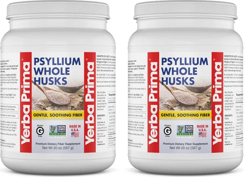 Yerba Prima Suplemento entero de fibra de cáscara de psyllium de 20 onzas (paquete de 2) – vegano, sin gluten, sin OMG