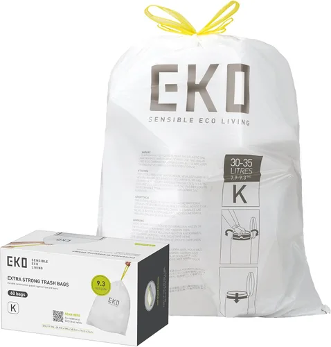 Miniatura 16 de EKO 4 galones / 10-15 litros, 80 bolsas de basura pequeñas con cordón, bolsas de basura extrafuertes sin perfume, rollo fácil de dispensar