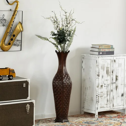 Miniatura 8 de Jarrón de piso de metal marrón de 34 pulgadas: elegante centro de mesa decoración del hogar, flor seca, flor artificial, decoración de sala