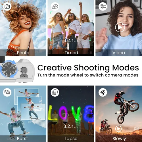 Miniatura 5 de Cámara digital 4K para fotografía, enfoque automático antivibraciones de 64 MP para YouTube, pantalla abatible de 180° de 3 pulgadas, cámara Blanco