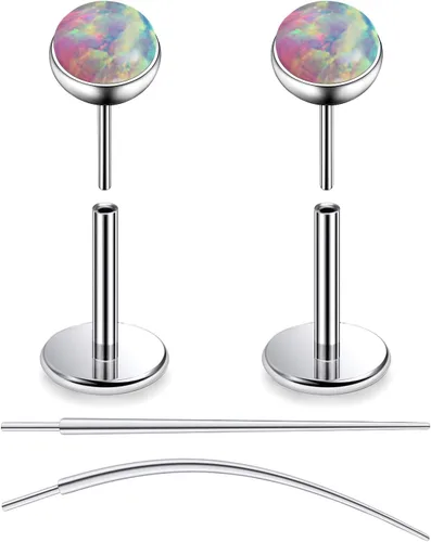 Miniatura 56 de F136 - Aretes de titanio 20/18/16G sin rosca, con parte trasera plana, multicolor, ópalo, nariz, labret Medusa Monroe, piercing con forma cónica