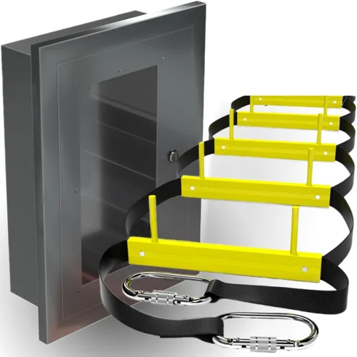 Miniatura 7 de Escalera de escape de incendios montada en la pared de 2 pisos de 13 pies – escalera de fuego para hogares incluye caja de aluminio, ganchos a